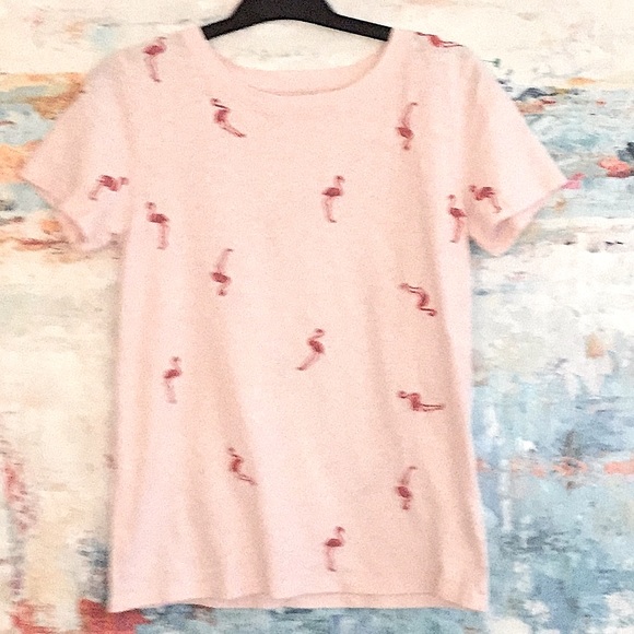 J. Crew Tops - J Crew Pink Flamingo Tee Shirt Embroidery Sz XS EC